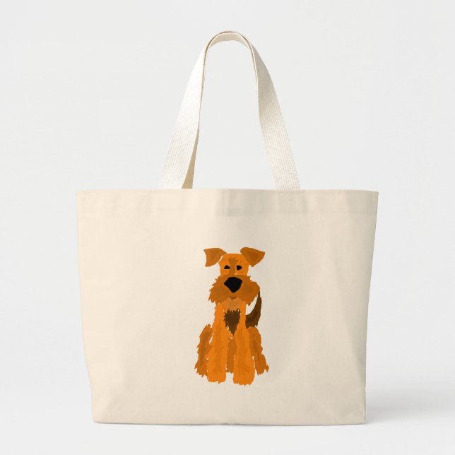 Funny Airedale Terrier Dog Art Large Tote Bag (Front)