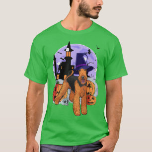 Funny Airedale Terrier Dog Halloween Witch Pumpkin T-Shirt