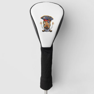 Funny Airedale Terrier dog in pirate hat with two  Golf Head Cover