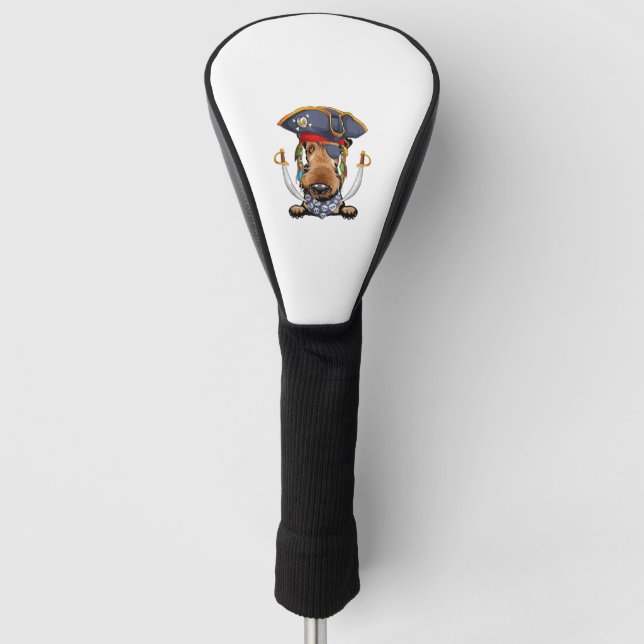 Funny Airedale Terrier dog in pirate hat with two  Golf Head Cover (Front)