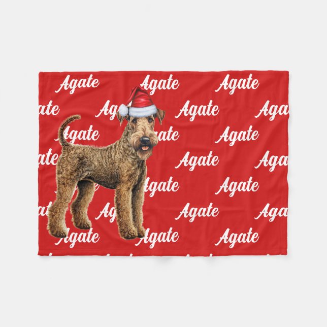 Funny Airedale Terrier Name Patterned Christmas Fleece Blanket (Front (Horizontal))