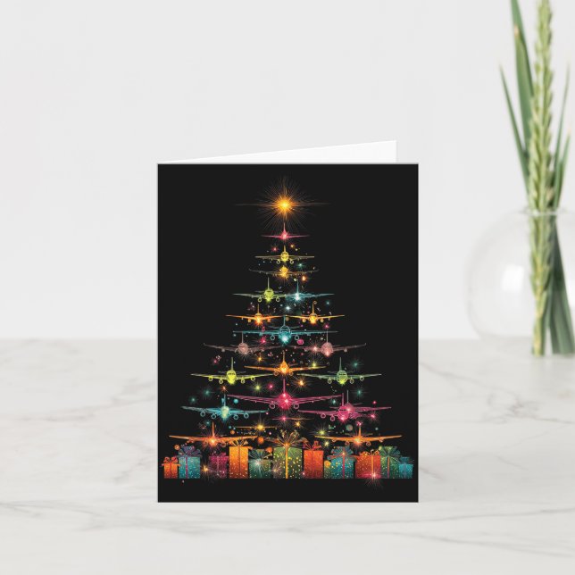 Funny Airplanes Christmas Tree Graphic Air Planes  Card (Front)
