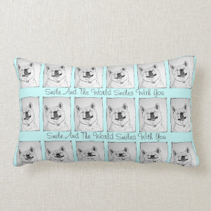 funny akita dog smiling watercolor art design blue lumbar pillow
