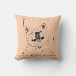 funny akita dog smiling watercolor art design grey throw pillow