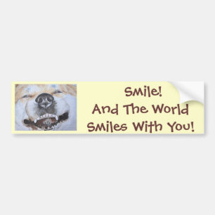 funny akita dog smiling with slogan realist art bumper sticker