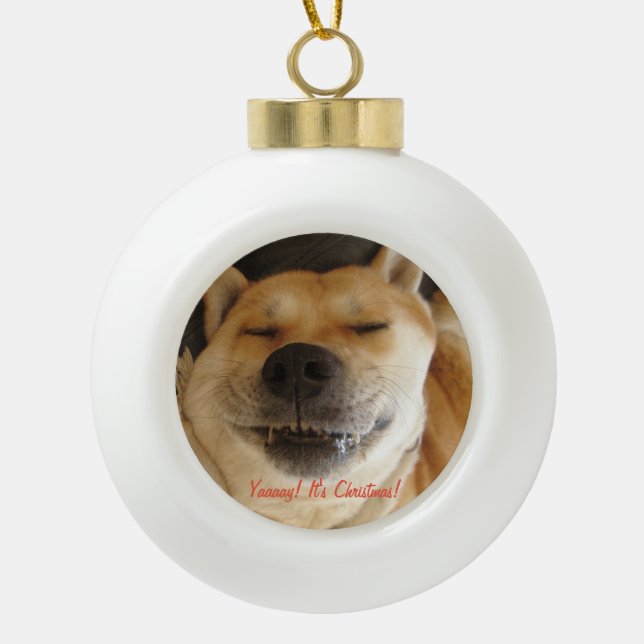 funny akita dog with cute smile for christmas ceramic ball christmas ornament (Front)