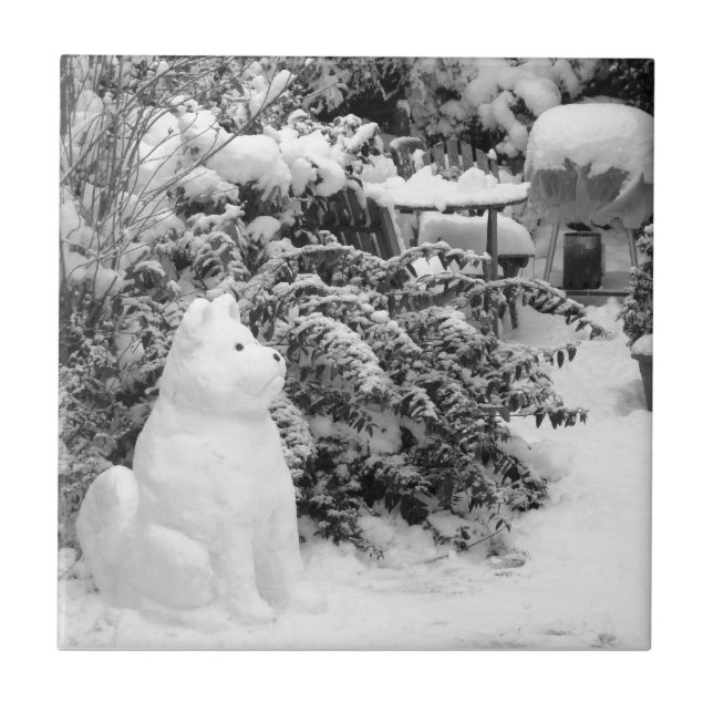funny akita snow dog snowman christmas tile (Front)