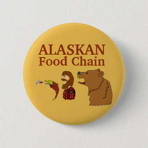 Funny Alaska Souvenir Food Chain Bear and Mosquito 2 Inch Round Button