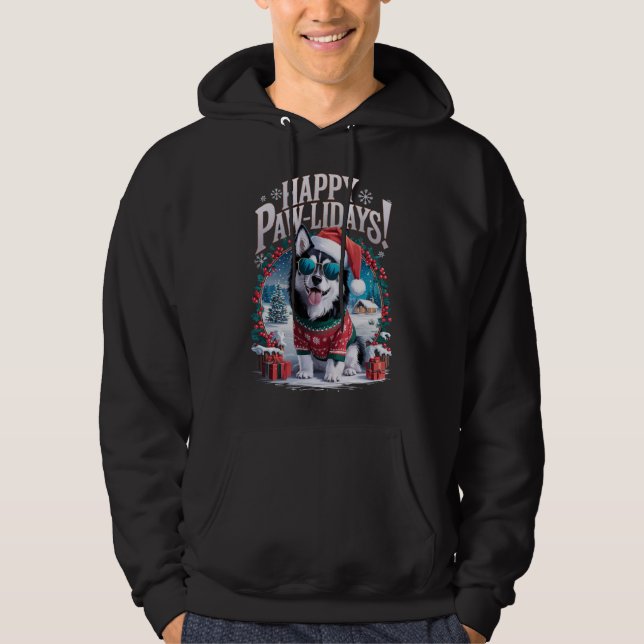 Funny Alaskan Klee Kai Dog Happy Pawlidays Xmas Hoodie (Front)