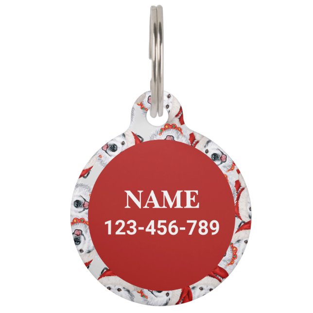 Funny Alaskan Malamute Name Christmas Pattern Pet Tag (Back)