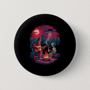 Funny Alien And Bigfoot Campfire Moon Ufo Adventur 2 Inch Round Button