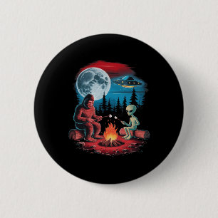 Funny Alien And Bigfoot Hiking Moon Sasquatch Ufo 2 Inch Round Button