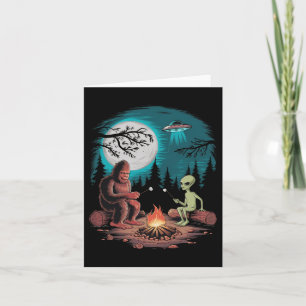 Funny Alien And Bigfoot Hiking Moon Sasquatch Ufo Card