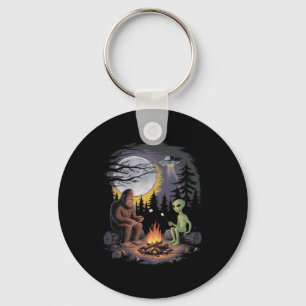Funny Alien And Bigfoot Hiking Moon Sasquatch Ufo Keychain