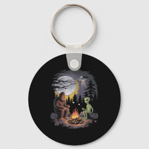 Funny Alien And Bigfoot Hiking Moon Sasquatch Ufo Keychain