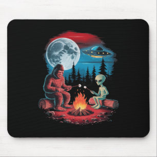 Funny Alien And Bigfoot Hiking Moon Sasquatch Ufo Mouse Pad