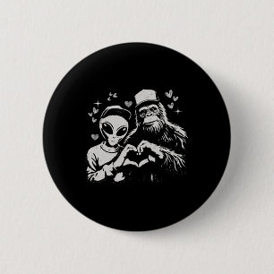 Funny Alien And Bigfoot Valentine Quirky Cryptid L 2 Inch Round Button