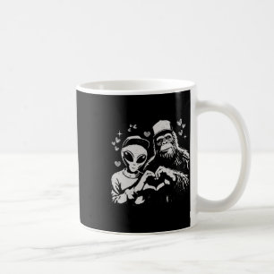 Funny Alien And Bigfoot Valentine Quirky Cryptid L Coffee Mug
