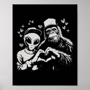Funny Alien And Bigfoot Valentine Quirky Cryptid L Poster