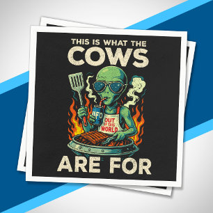 Funny Alien BBQ Grill Cow Abduction Joke Retro UFO Napkin