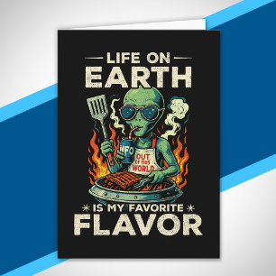 Funny Alien BBQ Illustration Retro Sci Fi Grilling Card