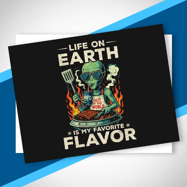 Funny Alien BBQ Illustration Retro Sci Fi Grilling Holiday Postcard (Creator Uploaded)