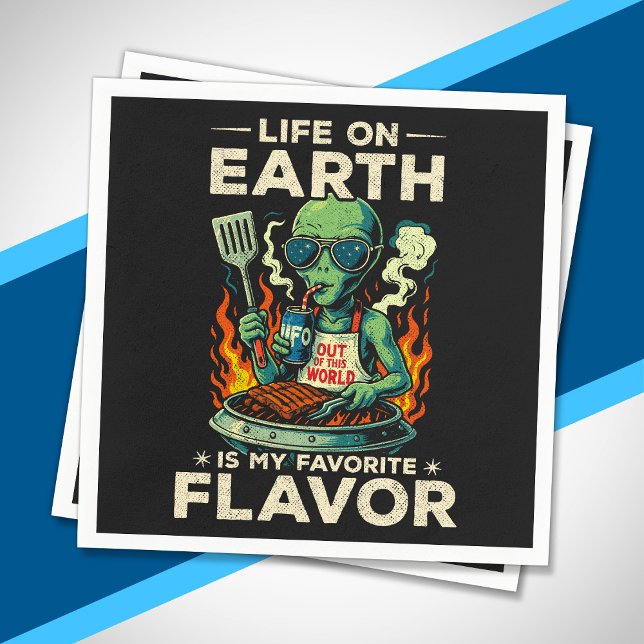 Funny Alien BBQ Illustration Retro Sci Fi Grilling Napkin (Creator Uploaded)
