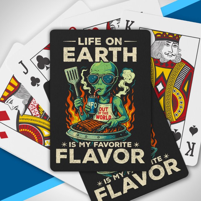 Funny Alien BBQ Illustration Retro Sci Fi Grilling Playing Cards (Creator Uploaded)