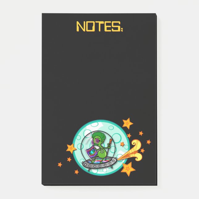 FUNNY ALIEN BLACK GRAPHIC POST-IT VERTICAL NOTEPAD (Front)