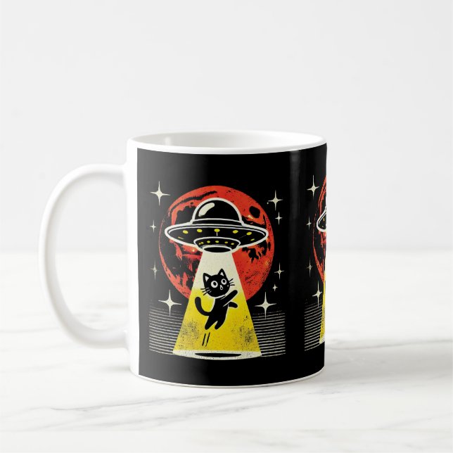 Funny Alien Cat Abduction Cat Lovers & Pet Owners  Coffee Mug (Left)