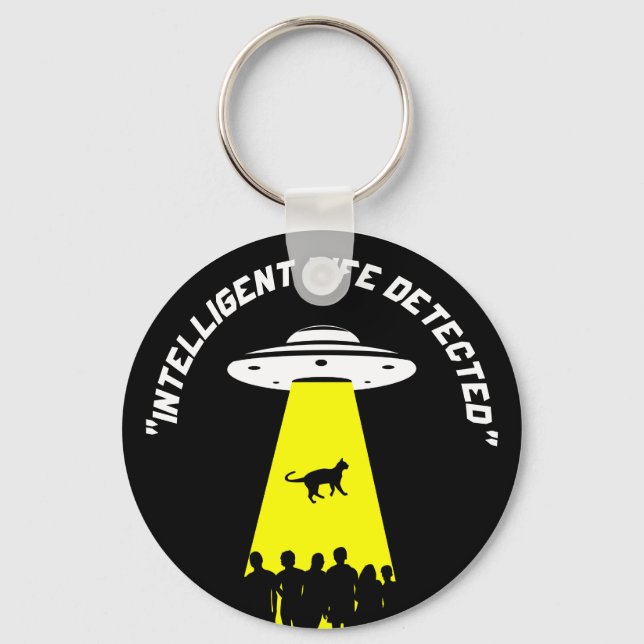 Funny Alien Cat Abduction Keychain (Front)