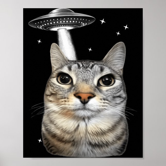 Funny Alien Cat Meme Ufo Cat Poster (Front)