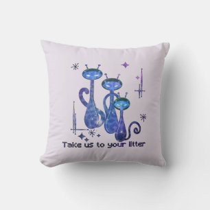 Funny Alien Cats   Take Us To Your Litter Throw Pillow