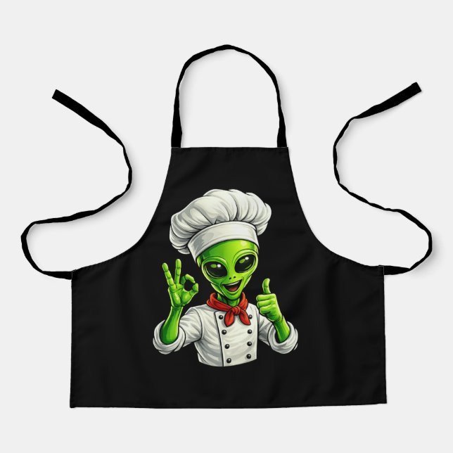 Funny Alien Chef Design Cute Space Cook With Chef Apron (Front)