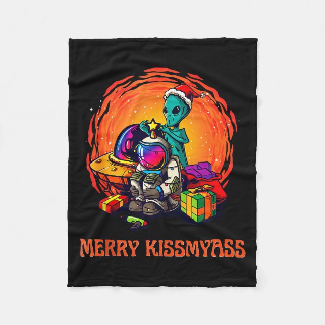 Funny Alien Christmas Shirt _ Merry Kissmy Tank To Fleece Blanket (Front)