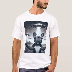 Funny Alien Dog UFO French Bulldog Selfie with T-Shirt