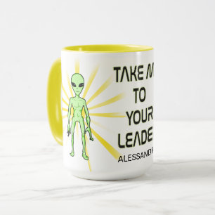 Funny Alien ET Green Man Yellow Sunshine Rays Mug
