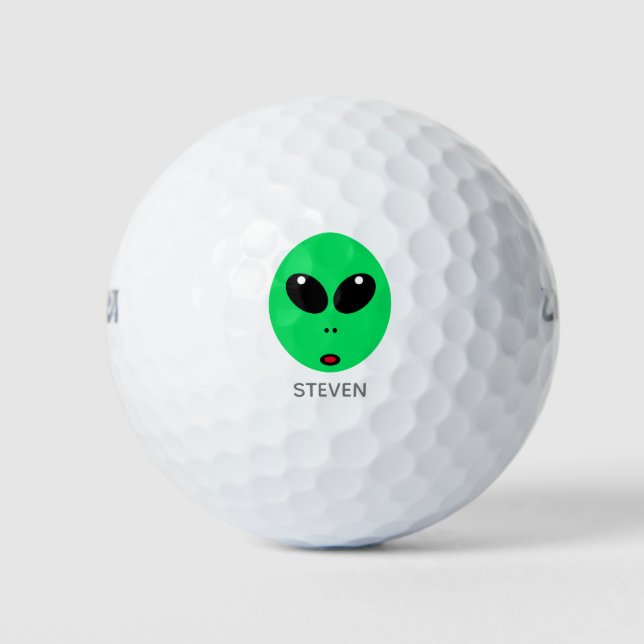 Funny Alien Face Cartoon Personalized Golf Balls (Front)