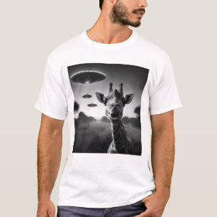 Funny Alien Giraffe UFO Racoon Selfie with UFOs T-Shirt