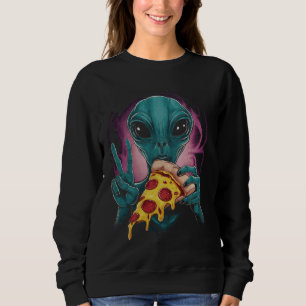 Funny Alien Head Eating Pizza UFO Extraterrestrial Sweatshirt
