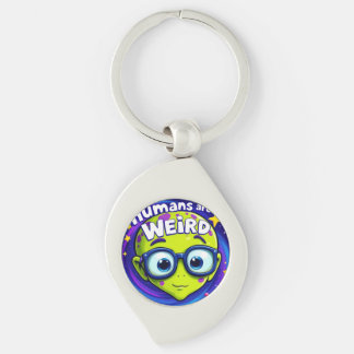 Funny Alien – “Humans Are Weird” Space Button Keychain