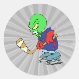 funny alien ice hockey player classic round sticker