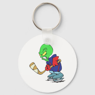 funny alien ice hockey player keychain