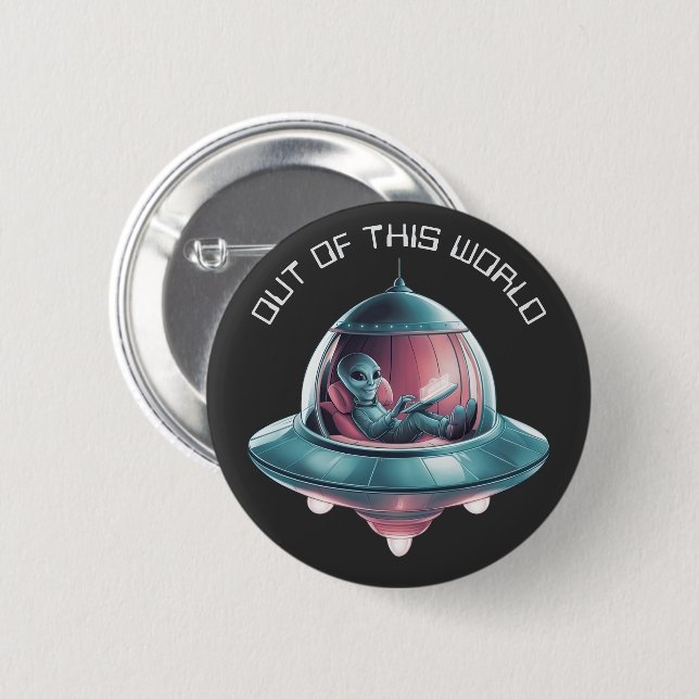 Funny Alien in UFO 2 Inch Round Button (Front & Back)