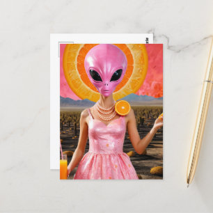 Funny Alien Lady in Pink  Postcard