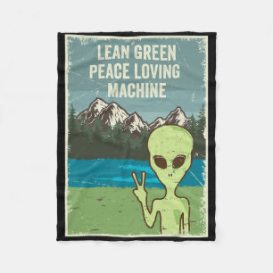 Funny Alien Live In Peace Nature Lover Retro Earth Fleece Blanket