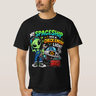 Funny Alien Mechanic Spaceship Check Engine Light  T-Shirt