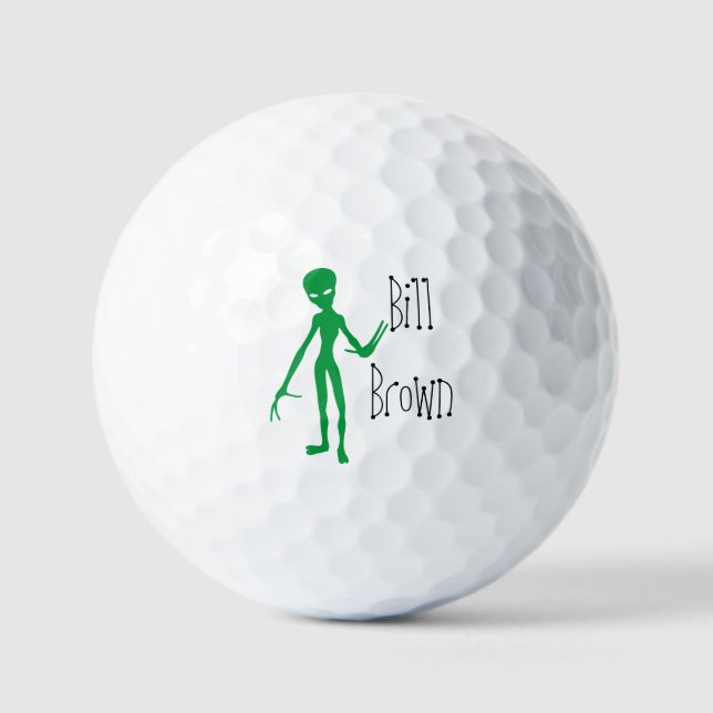 Funny Alien 🛸 Monogram UFO Spooky  Golf Balls (Front)