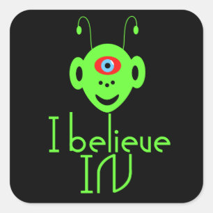 Funny alien monster square sticker