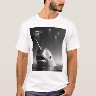 Funny Alien Narwhal UFO Racoon Selfie with UFOs T-Shirt